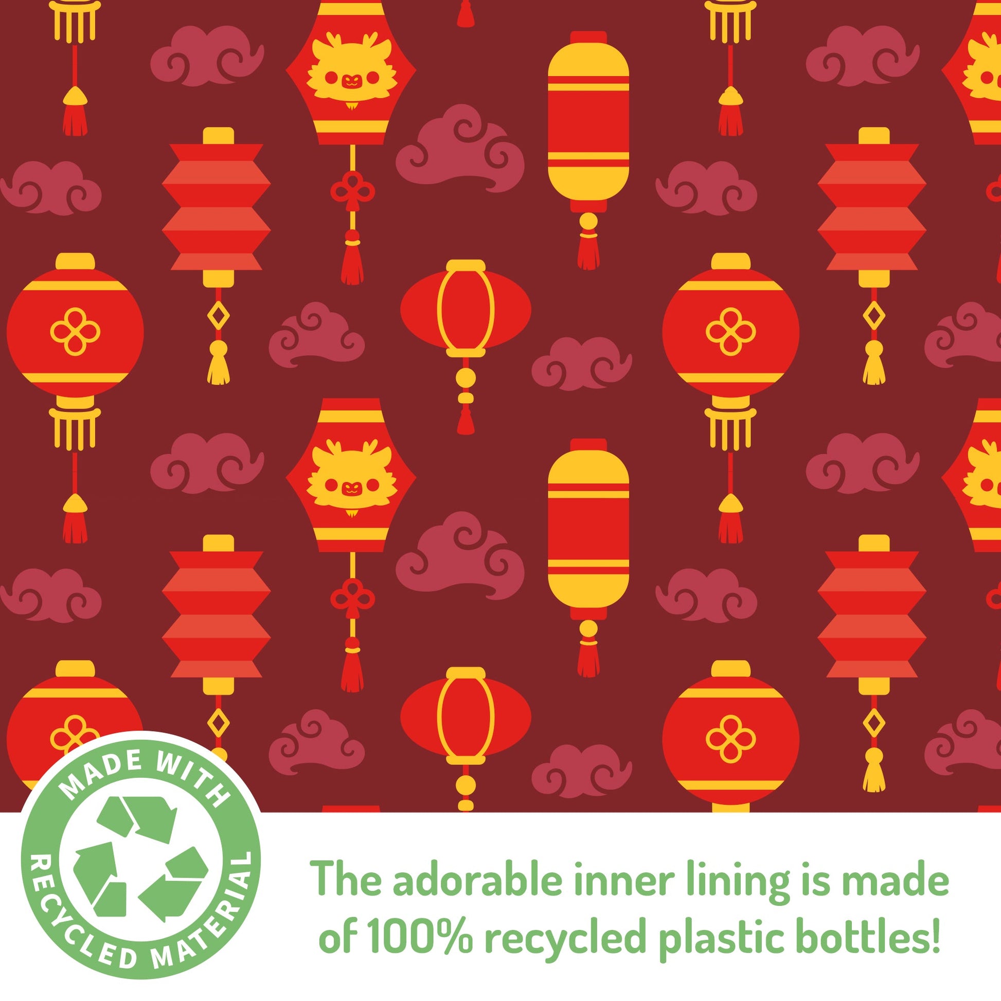 TeeTurtle's Plushiverse Lunar New Year Dragon Plushie Fanny Pack on a red background featuring an adjustable belt for hands-free functionality.