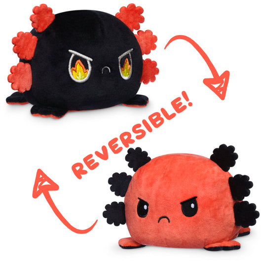 Two TeeTurtle Reversible Axolotl Plushies (Black + Red) with the word