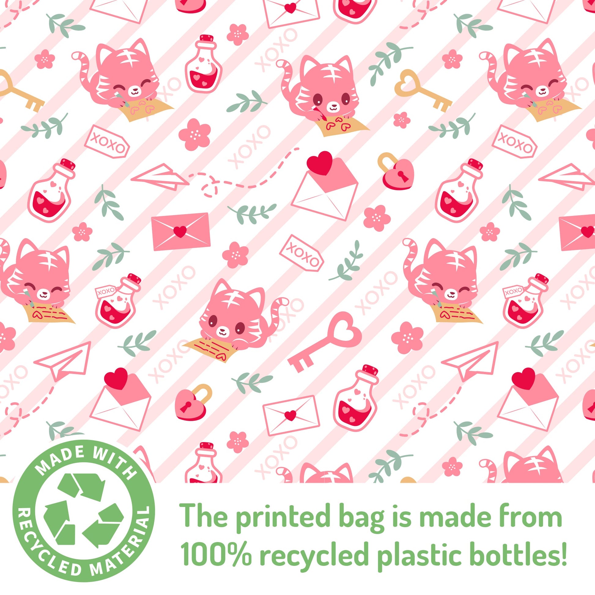 The **Plushiverse Love Letter Tiger Plushie Tote Bag** by TeeTurtle is made from recycled plastic bottles.