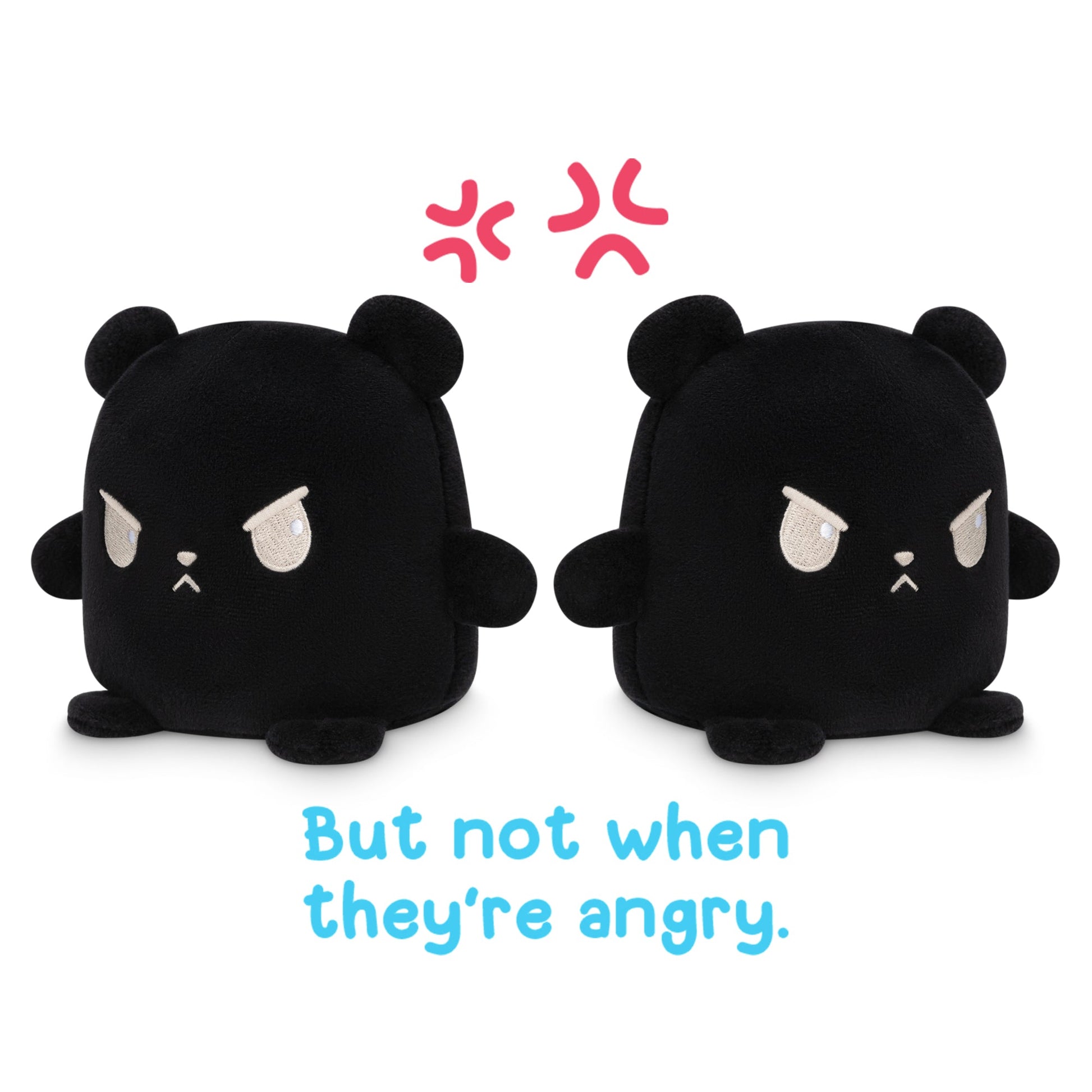 Two TeeTurtle Reversible Bear Plushmates (Black), with the words but not when they're angry.